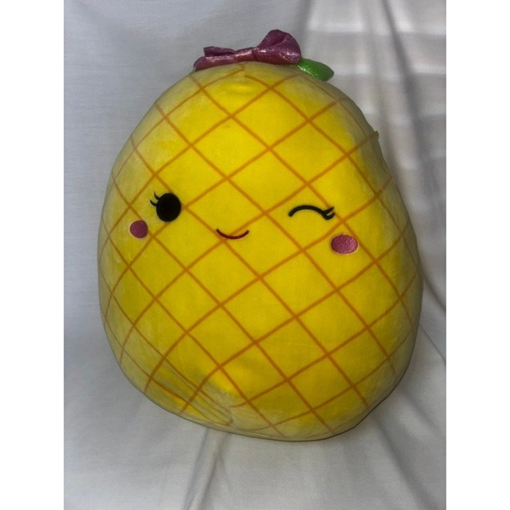 Squishmallows Maui the Pineapple 18 Inch Plush Yellow Fruit Purple Bow Winking